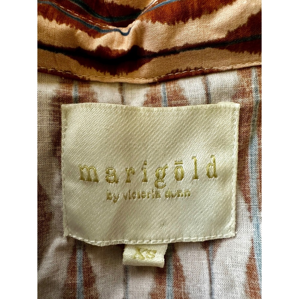 Marigold Victoria Dunn Womens XS Brown Ikat Tiered Maxi Dress Puff Sleeve Cotton - Picture 4 of 5